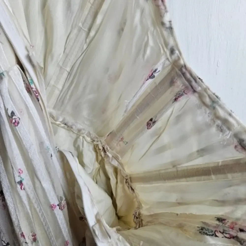 Vintage 50s Strapless Fit & Flare Chiffon Stripe Midi Dress S? 4? Ivory Pink - Picture 10 of 12